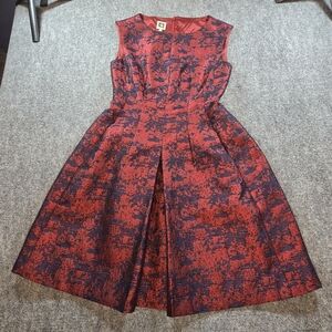 Anne Klein Womens Dress Size 4 Red Navy Patterned